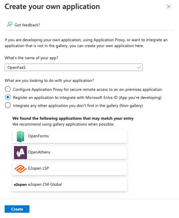Microsoft Entra admin center, create app